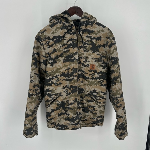 Carhartt Sandstone Camo Sierra Canvas Jacket S Sherpa Lined Digital 101822 910 - Picture 1 of 10